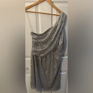 Silver Sequence Mini Dress One Shoulder size 14